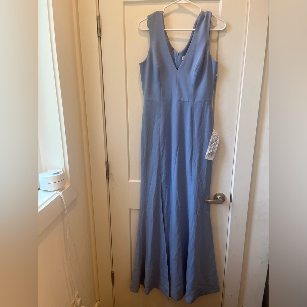 Dress the Population Powder Blue V-Neck Sleeveless Gown with Thigh Slit - Picture 2 of 10